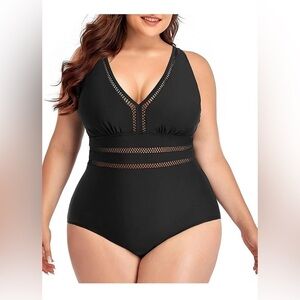 Women Plus Size One Piece Swimsuits Sexy V Neck Backless Bathing Suit NWT 22W